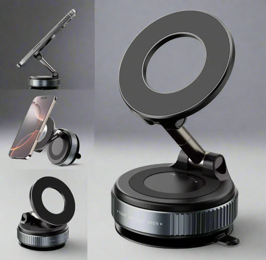 Black adjustable magnetic phone holder  on a white background